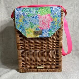 Lilly Pulitzer Insulated Wicker Wine Basket With Strap